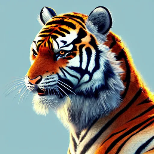 Image similar to A tiger anthropomorphic, hyperdetailed, artstation, cgsociety, 8k