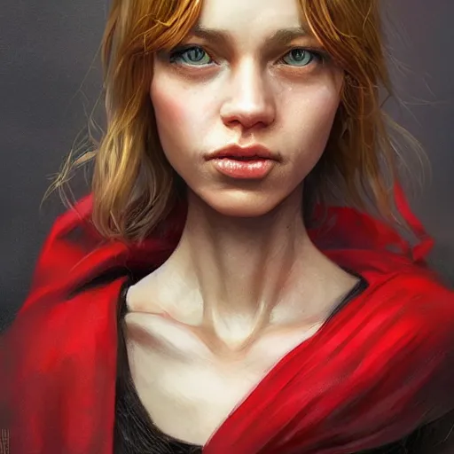 Image similar to Goblin Female portrait, Red Scarf, hatched ear, golden earring, white background, by Horace Hsu, Tony Sart, Miles Johnston, highly detailed, digital illustration, concept art, trending on artstation