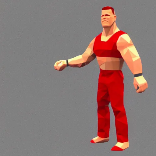 Prompt: low poly 3D render of John Cena in WWE for the PlayStation 1
