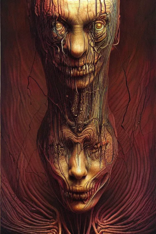 Image similar to hyper realistic painting of anxiety by wayne barlowe, beksinski, hr giger, austin osman spare, bussiere