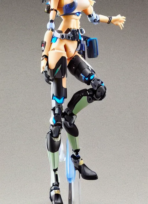 Prompt: Girl in mecha cyber Armor, portrait of the action figure of a girl, with bare legs，in the style of Kotobukiya CO.,LTD.，anime figure
