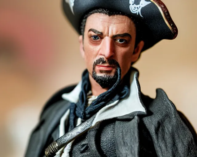 Prompt: close up of highly detailed pvc figure of 2 1 savage from pirates of the caribbean dslr photo