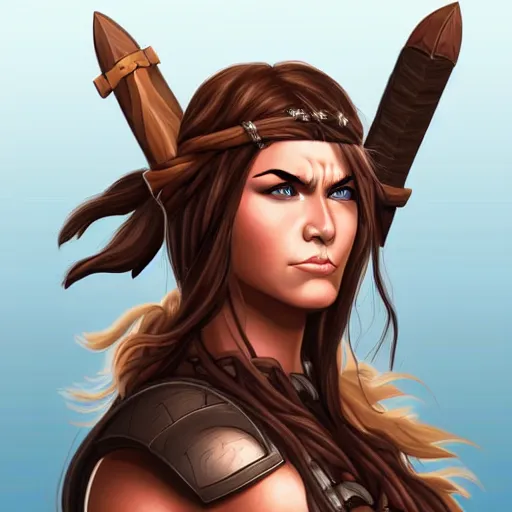 Image similar to head and shoulders portrait of a barbarian, female, d & d, high fantasy, by artgerm, behance hd, shutterstock, clean cel shaded vector art illustration,