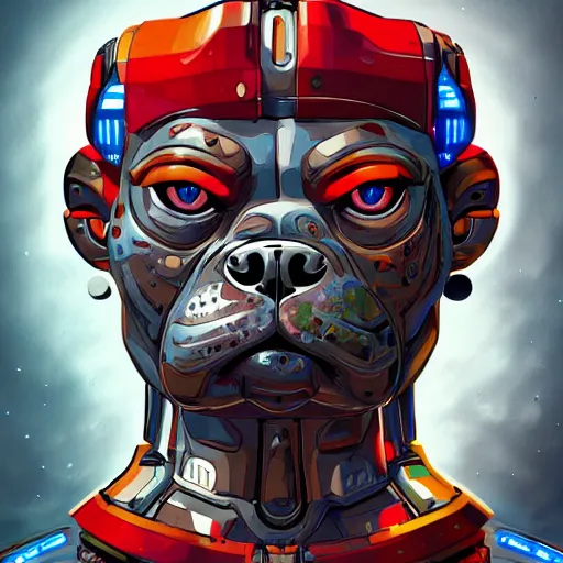 Image similar to cyborg bulldog comic style concept art, elegant, colorful, highly detailed, digital painting, artstation, concept art, illustration