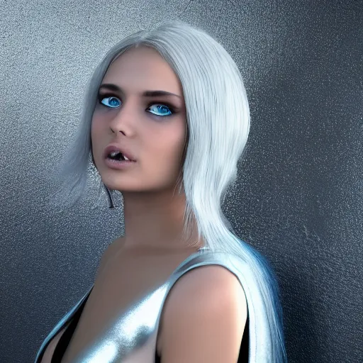 Prompt: “hyperrealistic ultra detailed unreal engine 5 RTX raytracing nvidia hairworks render of portrait of the most beautiful girl with blue eyes and white hair. heavens background. She has amazing silver jevelery. Nose piercing. Black shiny Latex designer dress . Ultra realistic face Rainbow. Grymes inspires. Wonderful landscape on the background. Photo. Photorealistic. Beautiful makeup”