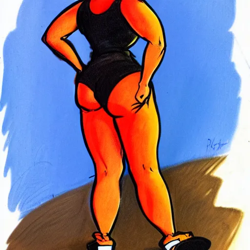 Prompt: milt kahl sketch of thick cuban girl wearing black yoga pants