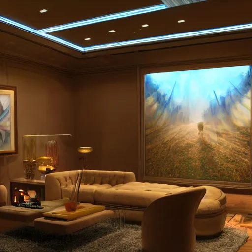 Prompt: neat cannabis space, luxury interior by neville page, ralph mcquarrie, global illumination, radiant light