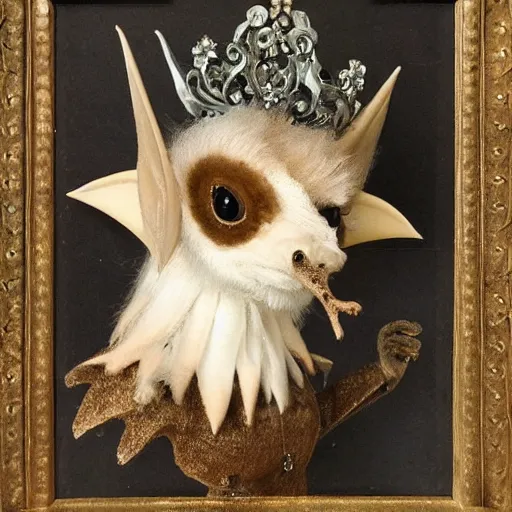 Image similar to a lovely gorgeous rococo wind furry bat, with lovely eyes, lovable, with a gorgeous crown
