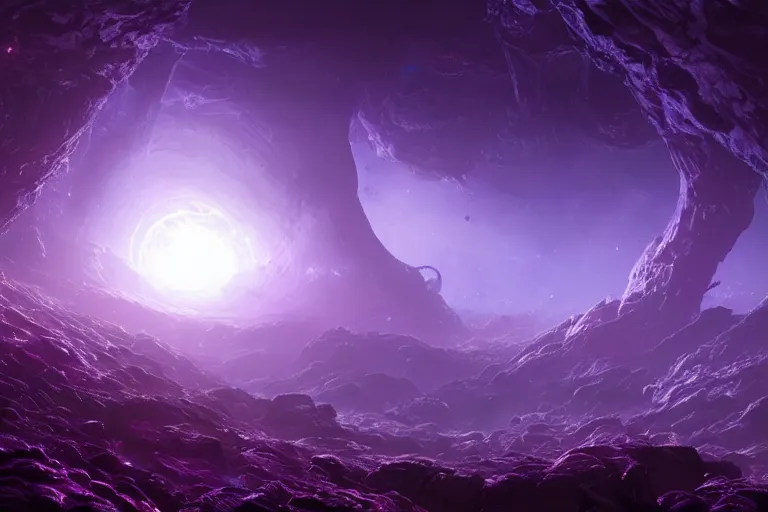 Prompt: A deep space view of an Eldritch Organic Planet of The Void made of eyeballs and tentacles, Purple and Blue colored, 4k, masterpiece, cinematic, glowing, by Greg Rutkowski, Trending on Artstation, Behance. Polished, Volumetric Lighting