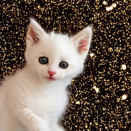 Image similar to kitten bathing itself with a glitter explosion, 8k,award winning photo