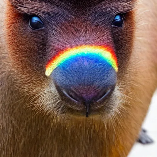 Prompt: capybara with rainbow colored fur, sharp image, hd, realistic, detailed