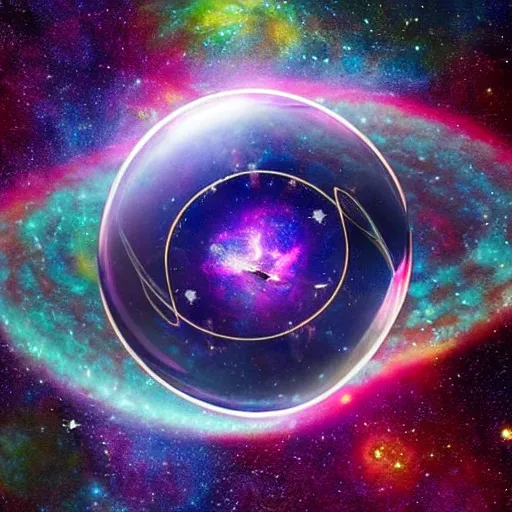 Image similar to ”astronaut in a soap bubble floating into a mysterious vortex in a strange galaxy, [epic, colorful, aweinspiring, otherwordly]”