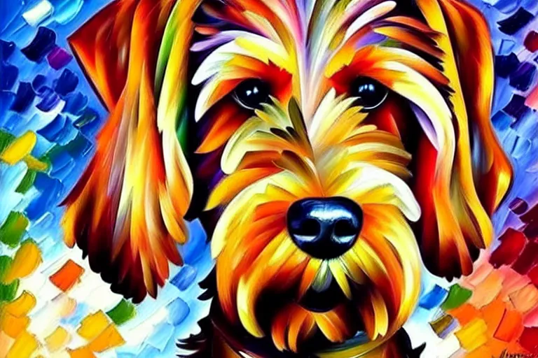 Prompt: portrait of airedale terrier. painting by leonid afremov