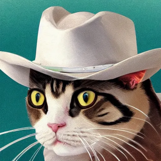 Prompt: a crying cat wearing a cowboy hat