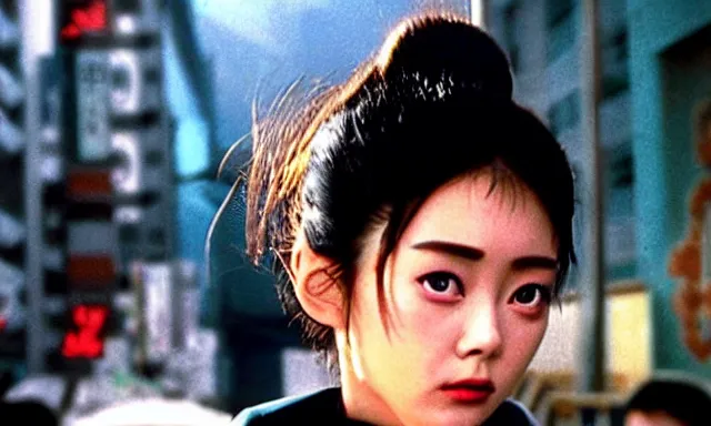 Prompt: full - color cinematic movie still from a 1 9 8 8 live - action adaptation of akira starring japanese actress kanna hashimoto, in neo tokyo. science - fiction ; action ; gritty ; dystopian ; violent ; apocalyptic. detailed facial - features.