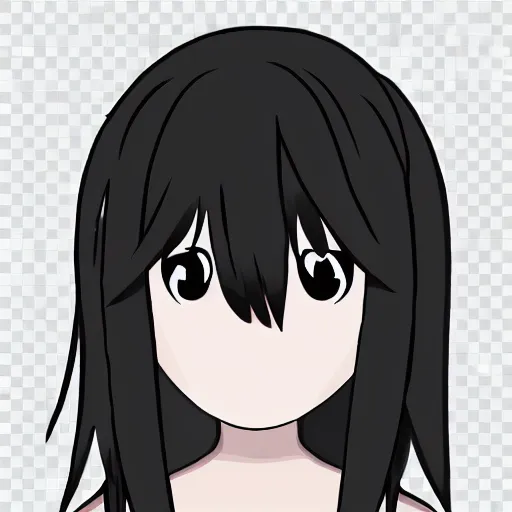 Image similar to girl with black hair, eyeless, no eyes, long bangs over face, anime style