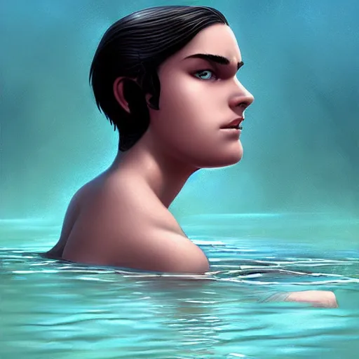 Prompt: a swimmer in Pixar style by Stanley Artgerm and Tom Bagshaw