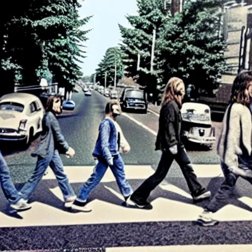 Prompt: Kurt cobain crossing abbey road