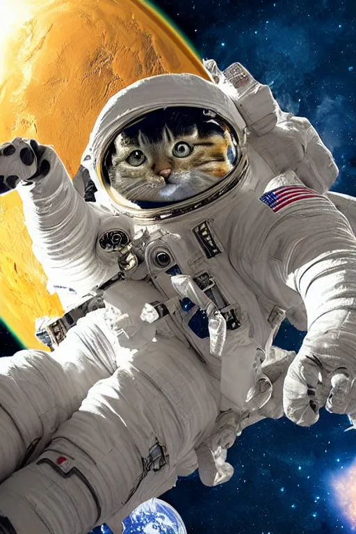 Image similar to astronaut cat in space, realistic photo, highly detailed,