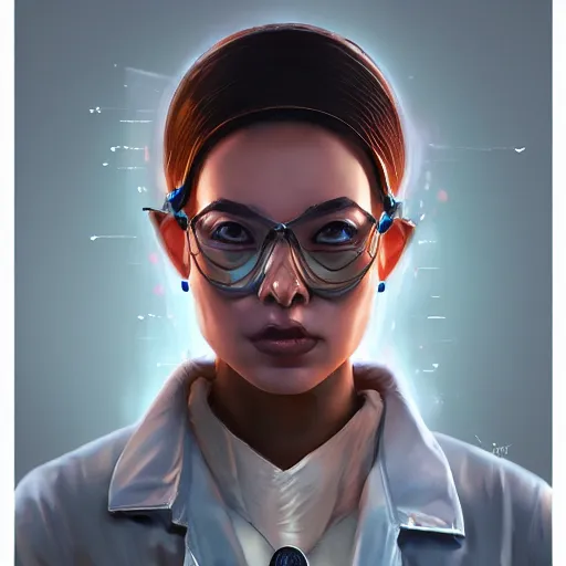 Image similar to concept art of scientist by jama jurabaev, brush stroke, scifi accessories, trending on artstation, symmetry, high quality, extremely detailed