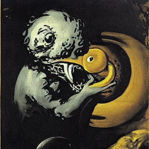 Prompt: elmo in the painting saturn devouring his son by goya, painting