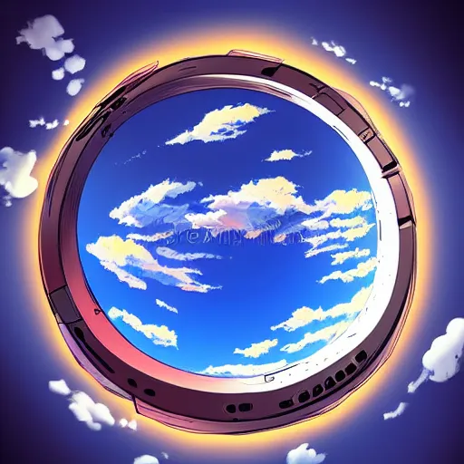 Image similar to anime clouds, circular, fisheye perspective, highly detailed