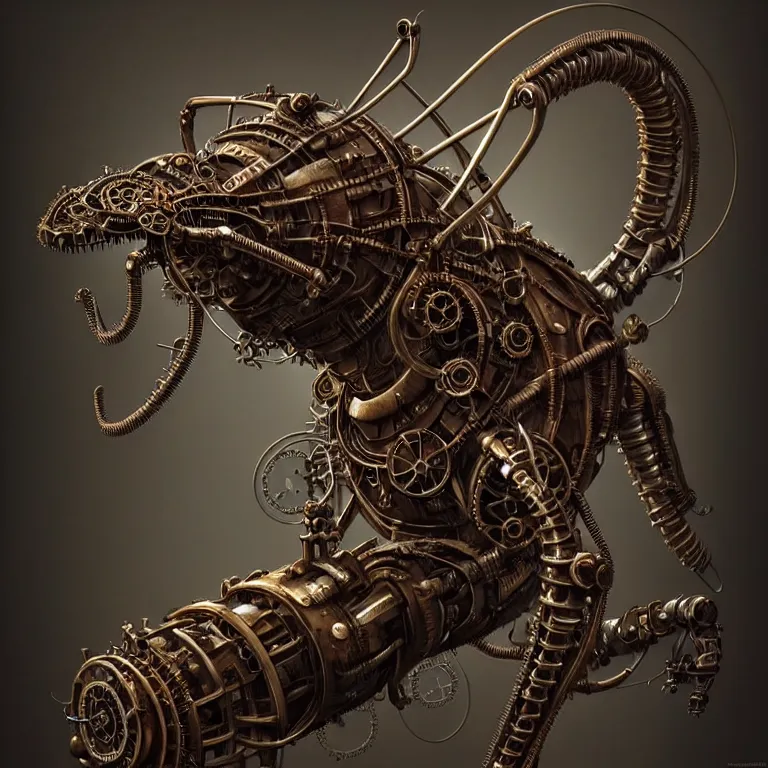 Image similar to steampunk biomechanical ant, 3 d model, unreal engine realistic render, 8 k, micro detail, intricate, elegant, highly detailed, centered, digital painting, artstation, smooth, sharp focus, illustration, artgerm, tomasz alen kopera, wlop