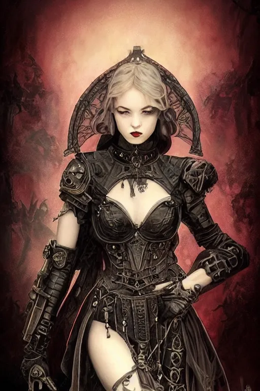 Image similar to beautiful and gothic and victorian and evil and dieselpunk medieval female armor portrait like lisa blackpink+smoky eyes+front face with light flowing hair, ultradetail face, ruined ancient Agora of Athens, art and illustration by tian zi and craig mullins and WLOP and alphonse mucha, ssci-fi, fantasy, neon lights reflect, intricate complexity, human structure, fantasy character concept, watermark, blurry, hyperrealism 8k