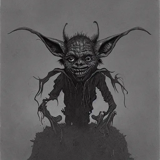 Image similar to horror goblin yoda, black blood dripping, creepy background, by john kenn mortensen and zdizslaw beksinski