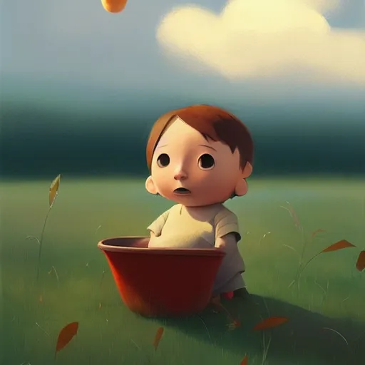 Image similar to goro fujita ilustration a little baby in the field by goro fujita, painting by goro fujita, sharp focus, highly detailed, artstation