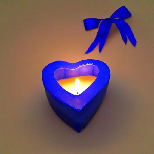 Image similar to heart shaped candle with blue ribbon, photorealistic, ultradetailed