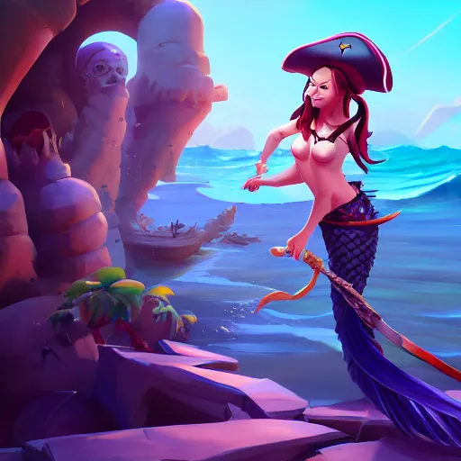 Image similar to jack the pirate mermaid on sea of thieves game avatar hero, behance hd by jesper ejsing, by rhads, makoto shinkai and lois van baarle, ilya kuvshinov, rossdraws global illumination