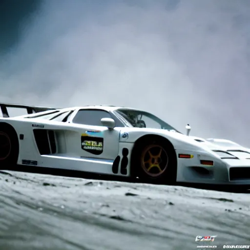 Image similar to a saleen s 7, drifting, on the moon, smoke coming from tires, film still, panavision panaflex