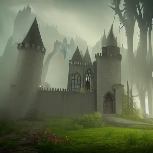 Prompt: fantasy environment with a path leading to a gothic castle. Atmospheric. Unreal engine. Digital art 4k