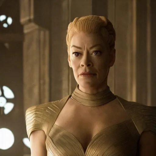 Image similar to seven of nine from star trek sitting on the iron throne in kings landing from game of thrones