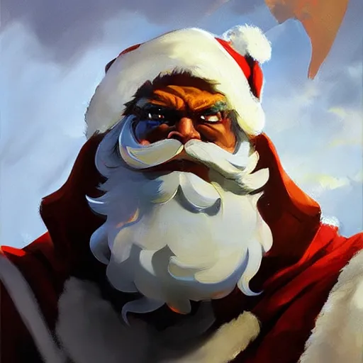 Image similar to greg manchess portrait painting of fully armored santa claus as overwatch character, medium shot, asymmetrical, profile picture, organic painting, sunny day, matte painting, bold shapes, hard edges, street art, trending on artstation, by huang guangjian and gil elvgren and sachin teng