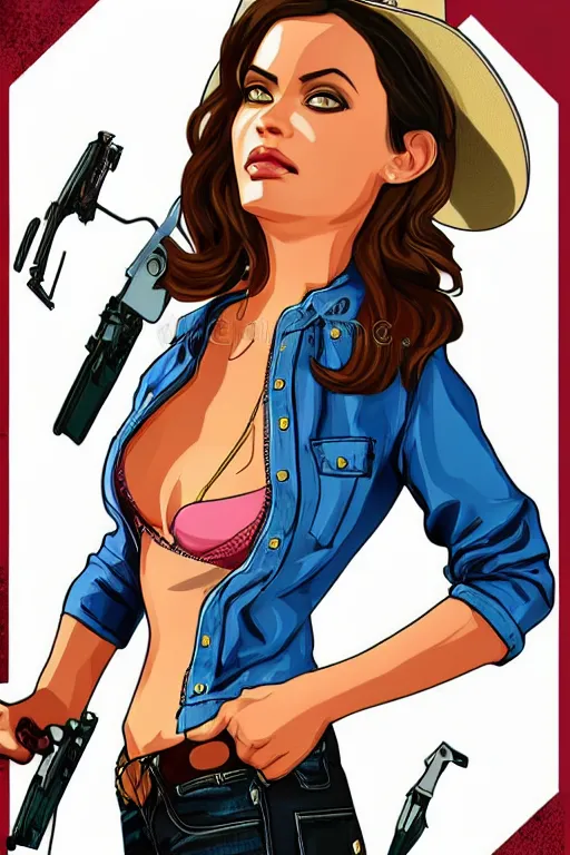 Prompt: full body gtav illustration, detailed cowgirl beautiful face