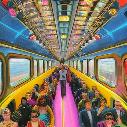 Image similar to sign that says 1 0 0, text 1 0 0, lisa frank, glorious, bedazzled, spectacled, amazing, unreal render, bokeh, studio lighting, ultradetailed, detailed and realistic painting of a giant warship plane, dieselpunk, historical photo of commuters in train to new york 1 8 9 0, everybody is looking at smartphones