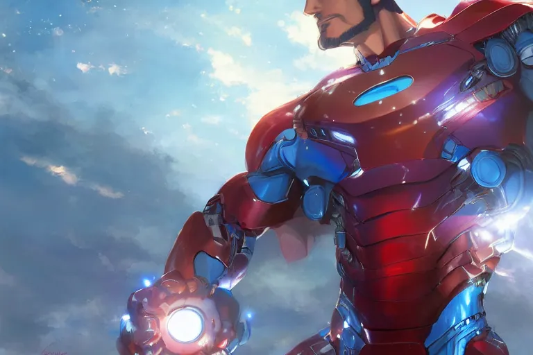 Image similar to superman ironman suit, single subject, scenic full shot, ambient lighting, detailed face, by makoto shinkai, stanley artgerm lau, wlop, rossdraws