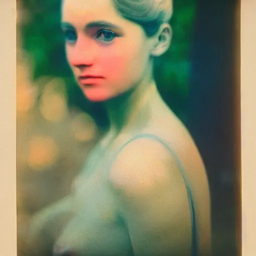 Prompt: portrait of a very beautiful!!!! woman! symmetric face, petzval lens. featured on flickr, art photography, photo taken with provia, photo taken with ektachrome. autochrome. sharp eyes