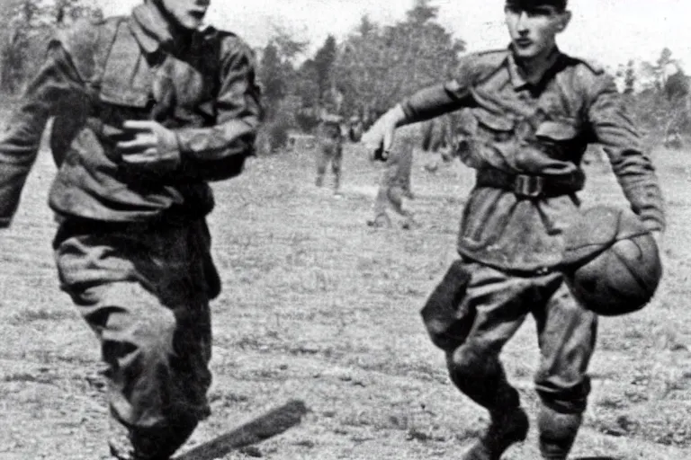 Image similar to Lionel Messi in world war 2, vintage photograph