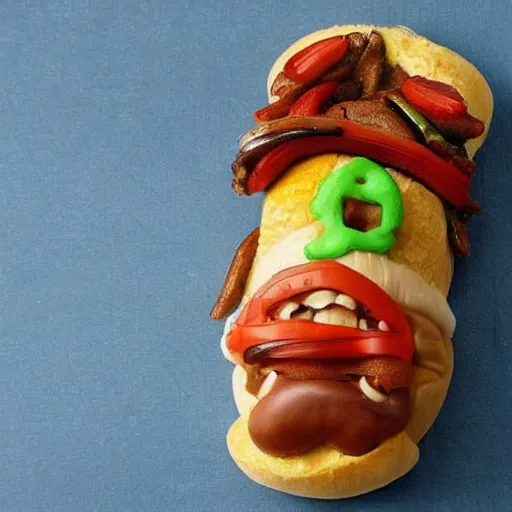 Prompt: a photo of a hotdog in the shape of snoop dog, 8 k