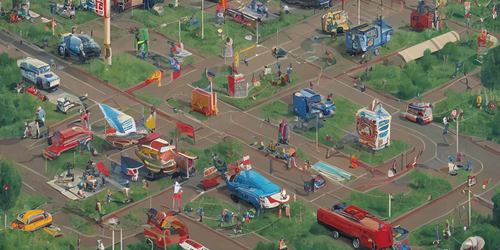 Image similar to wheres wally, simon stalenhag, very coherent, 4 k,