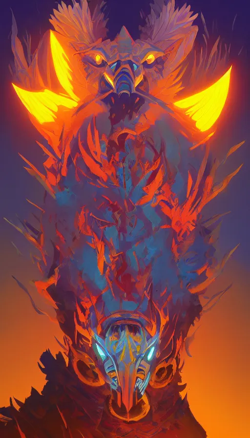 Prompt: totem animal totem aztek greeble tribal style fanart ornate fantasy magic the gathering ankama official behance hd artstation by Jesper Ejsing, by RHADS, Makoto Shinkai and Lois van baarle, ilya kuvshinov, rossdraws totem color pastel vibrant radiating a glowing aura