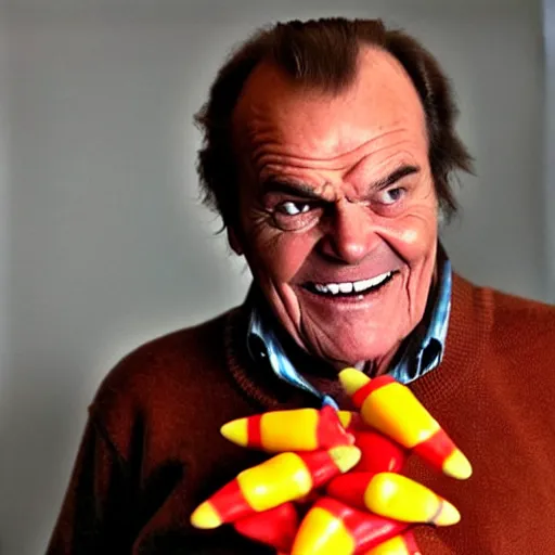 Prompt: jack nicholson really loves candy corn