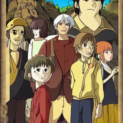 Image similar to the yellow king, ghibli style, anime