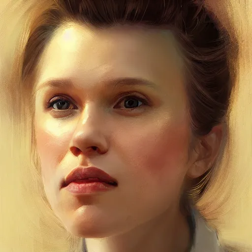 Prompt: kate mckinnon, a beautiful portrait, soft painting, by stanley artgerm lau, wlop, rossdraws, lerapi, and sakimichan,