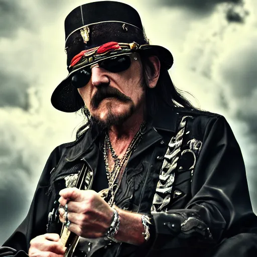 Prompt: lemmy kilmister in heaven, realistic, 8k resolution, hyperdetailed, highly detailed, real life, sky lighting, high quality, clouds,