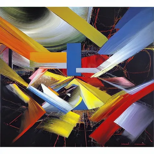 Image similar to abstract art representing momentum, oil painting by john berkey and gabriel dawe, masterwork