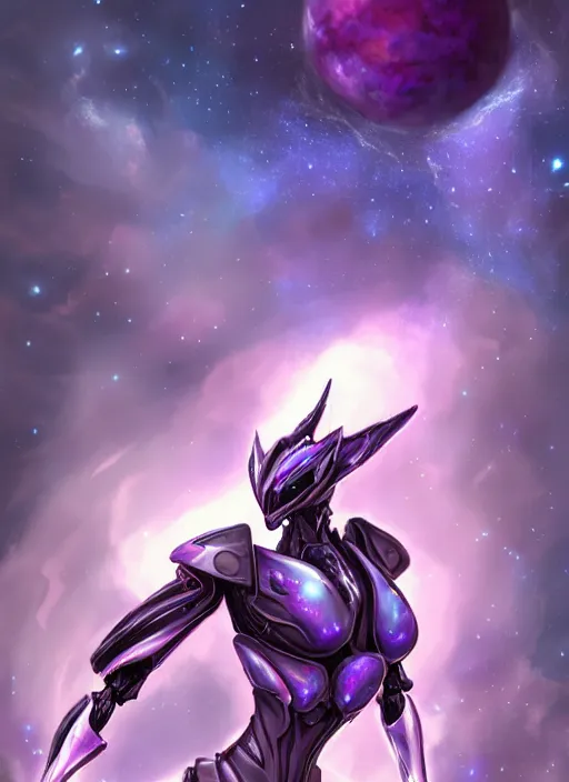 Image similar to cinematic shot, cosmic sized perfectly proportioned stunning beautiful hot anthropomorphic robot female mecha dragon, female dragon head, silver, fuschia flesh, floating in empty space, nebula sized, larger than galaxies, holding a tiny galaxy, epic proportions, epic size, epic scale, furry art, dragon art, giantess art, warframe fanart, furaffinity, deviantart